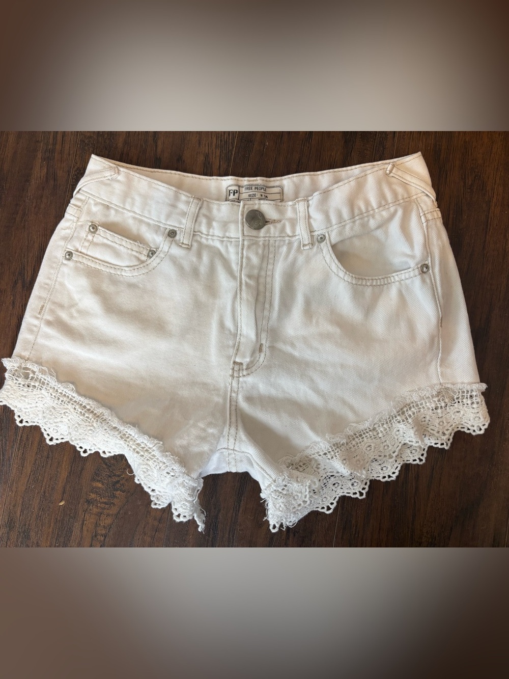 Free people White Crochet Hem Denim Shorts